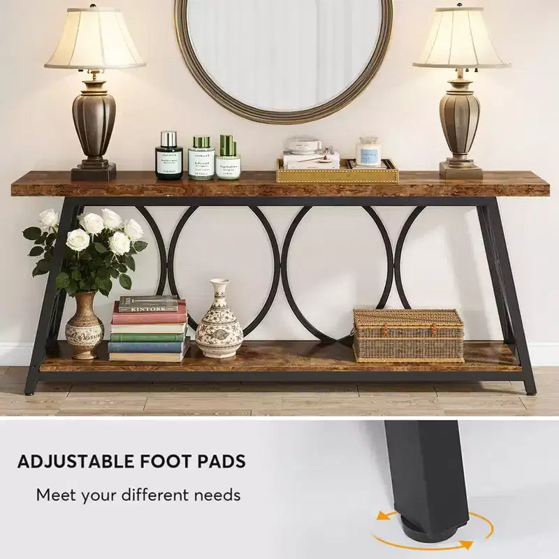 Tavolo Console Stretto Industriale Marrone da 70,9" con Ripiano Portaoggetti, 2 Livelli, 1 Persona