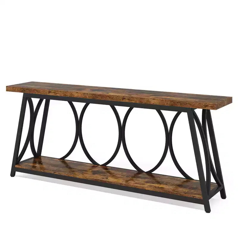 Tavolo Console Stretto Industriale Marrone da 70,9" con Ripiano Portaoggetti, 2 Livelli, 1 Persona