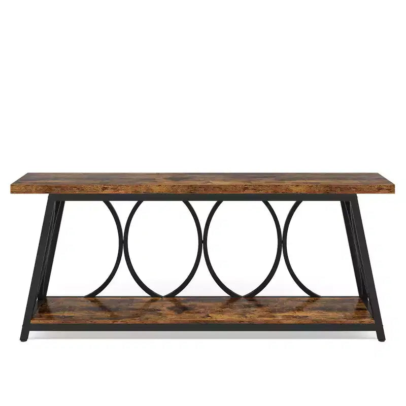 Tavolo Console Stretto Industriale Marrone da 70,9" con Ripiano Portaoggetti, 2 Livelli, 1 Persona