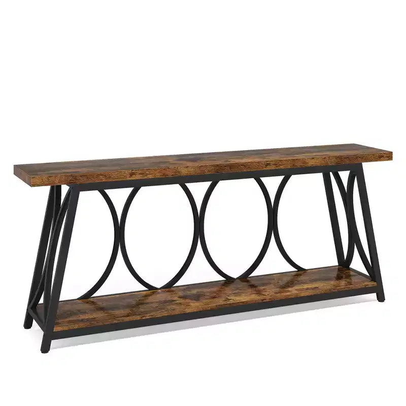Tavolo Console Stretto Industriale Marrone da 70,9" con Ripiano Portaoggetti, 2 Livelli, 1 Persona