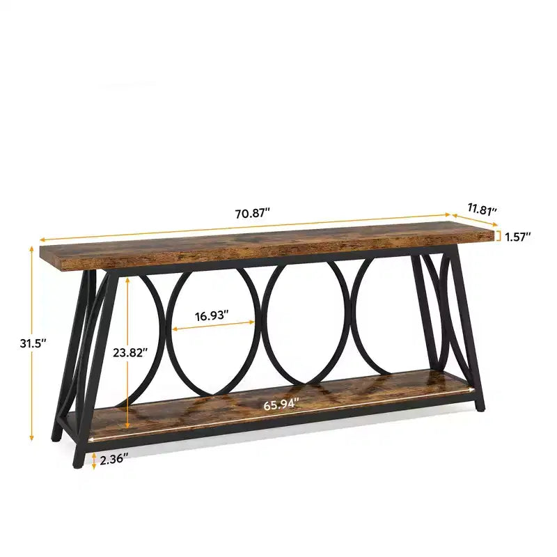 Tavolo Console Stretto Industriale Marrone da 70,9" con Ripiano Portaoggetti, 2 Livelli, 1 Persona