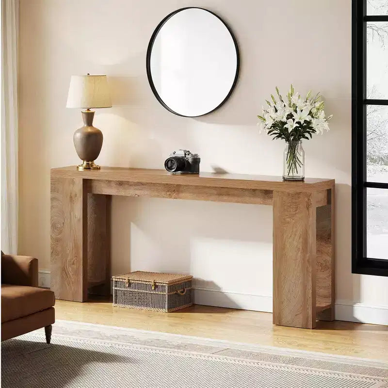 Console stretta marrone, stile rustico 70,9", per 1 persona