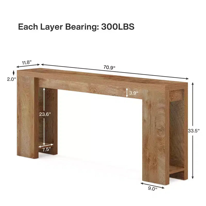 Console stretta marrone, stile rustico 70,9", per 1 persona