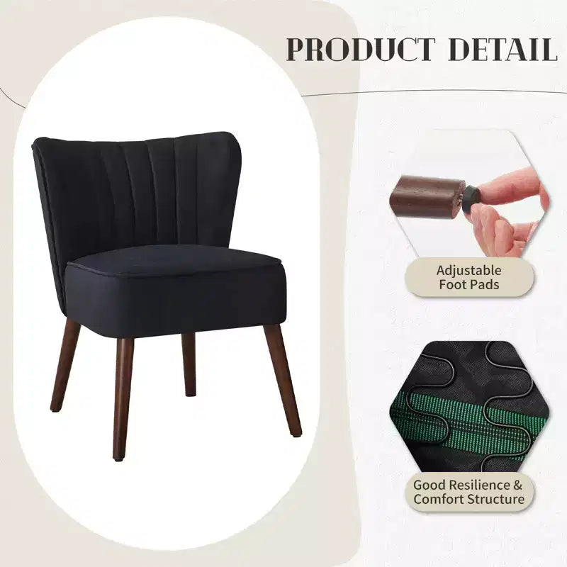 Poltrona d'Appoggio Senza Braccioli in Velluto – Beige / Nero / Verde, Posto Unico, Gambe in Legno