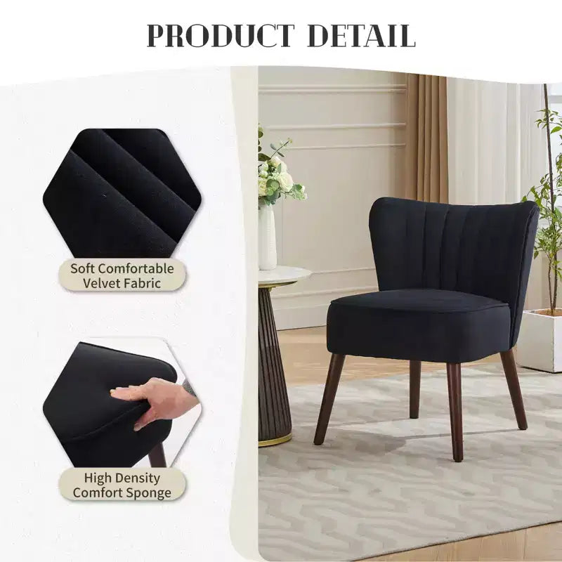 Poltrona d'Appoggio Senza Braccioli in Velluto – Beige / Nero / Verde, Posto Unico, Gambe in Legno