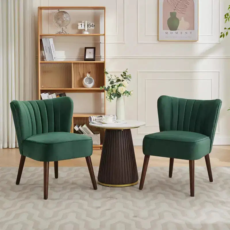 Poltrona d'Appoggio Senza Braccioli in Velluto – Beige / Nero / Verde, Posto Unico, Gambe in Legno