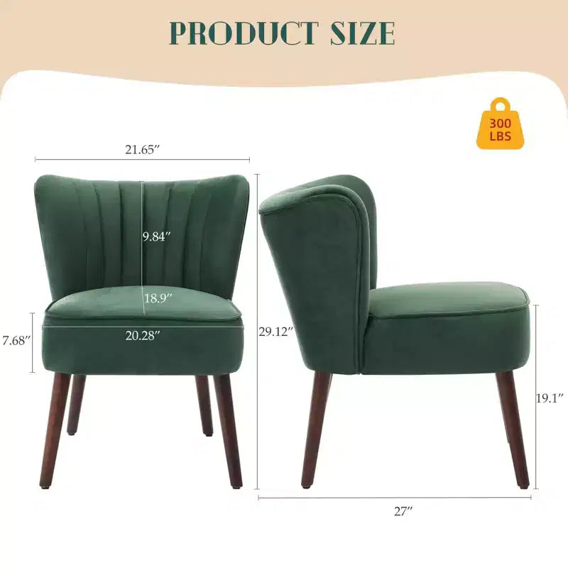 Poltrona d'Appoggio Senza Braccioli in Velluto – Beige / Nero / Verde, Posto Unico, Gambe in Legno