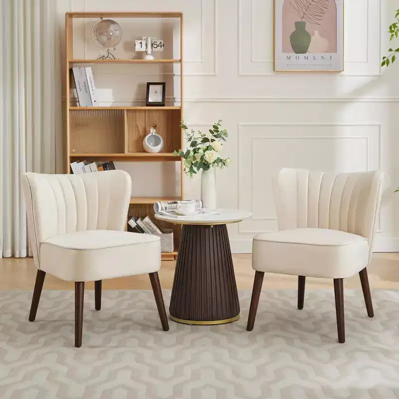 Poltrona d'Appoggio Senza Braccioli in Velluto – Beige / Nero / Verde, Posto Unico, Gambe in Legno