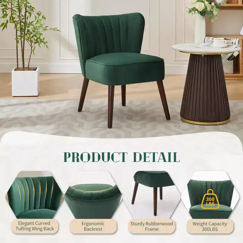 Poltrona d'Appoggio Senza Braccioli in Velluto – Beige / Nero / Verde, Posto Unico, Gambe in Legno