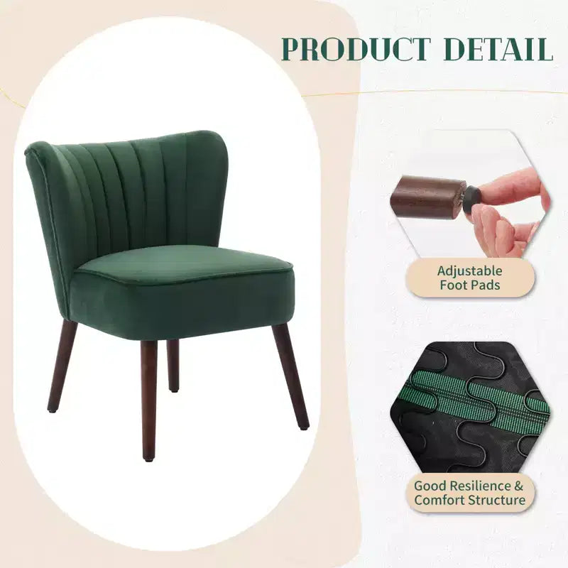 Poltrona d'Appoggio Senza Braccioli in Velluto – Beige / Nero / Verde, Posto Unico, Gambe in Legno