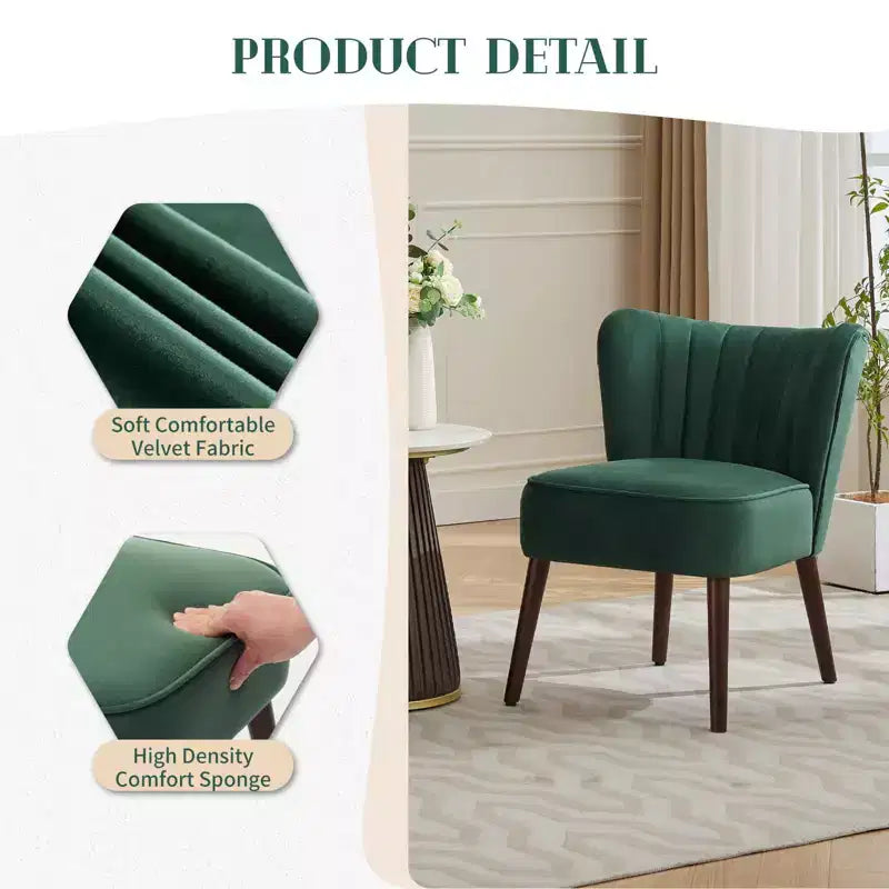 Poltrona d'Appoggio Senza Braccioli in Velluto – Beige / Nero / Verde, Posto Unico, Gambe in Legno