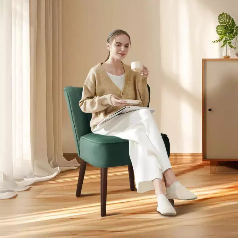 Poltrona d'Appoggio Senza Braccioli in Velluto – Beige / Nero / Verde, Posto Unico, Gambe in Legno