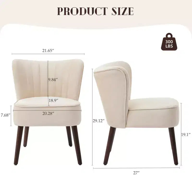 Poltrona d'Appoggio Senza Braccioli in Velluto – Beige / Nero / Verde, Posto Unico, Gambe in Legno