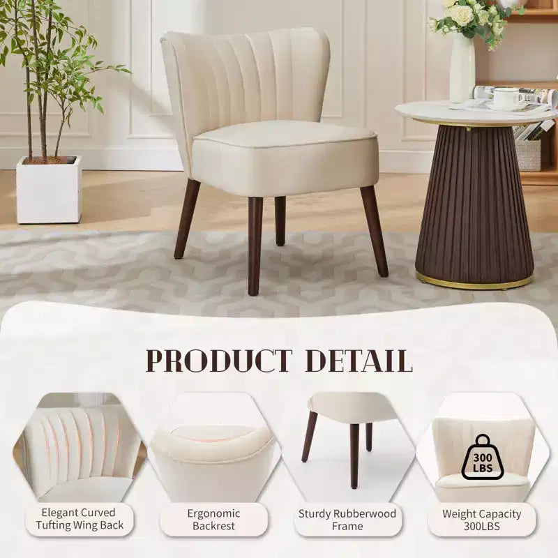 Poltrona d'Appoggio Senza Braccioli in Velluto – Beige / Nero / Verde, Posto Unico, Gambe in Legno