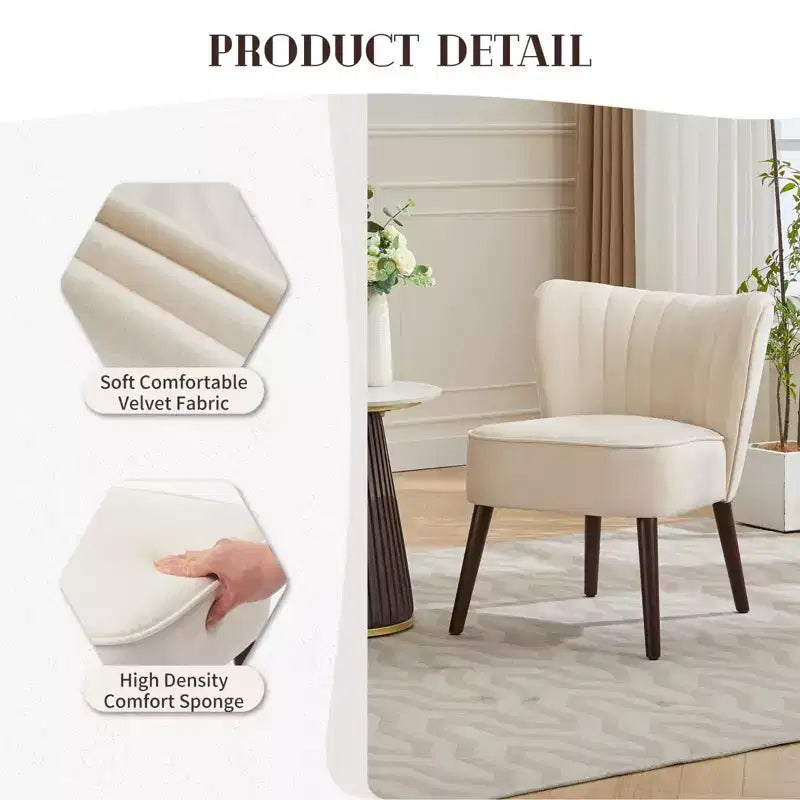 Poltrona d'Appoggio Senza Braccioli in Velluto – Beige / Nero / Verde, Posto Unico, Gambe in Legno