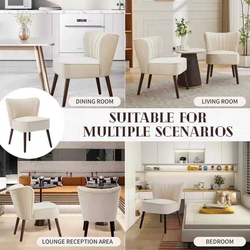 Poltrona d'Appoggio Senza Braccioli in Velluto – Beige / Nero / Verde, Posto Unico, Gambe in Legno