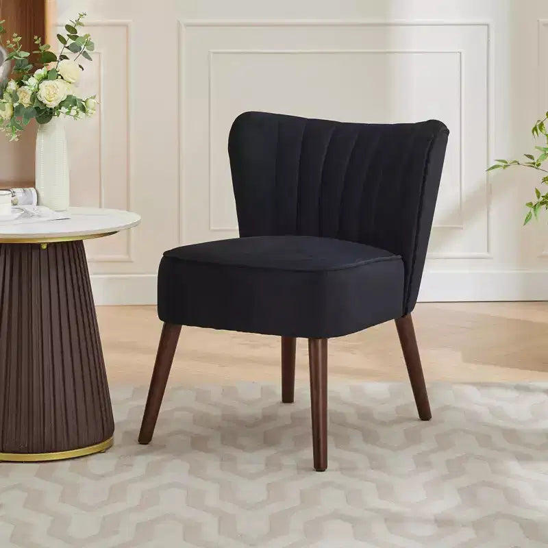 Poltrona d'Appoggio Senza Braccioli in Velluto – Beige / Nero / Verde, Posto Unico, Gambe in Legno