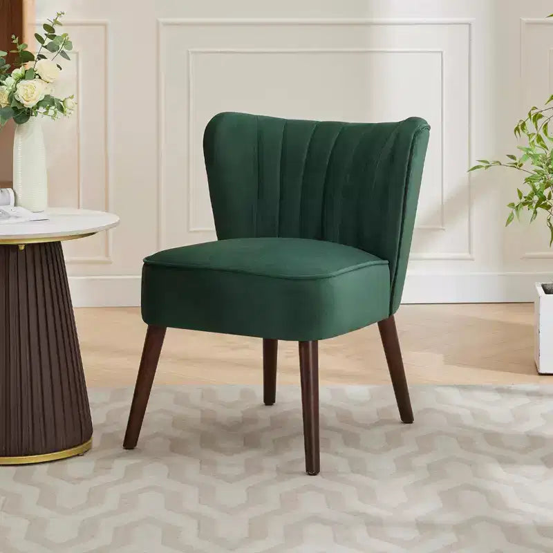 Poltrona d'Appoggio Senza Braccioli in Velluto – Beige / Nero / Verde, Posto Unico, Gambe in Legno