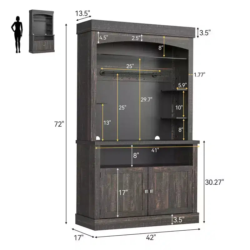 Mobiletto da Bar con LED da 72" e Vano Contenitore – Frassino Nero / Rovere Scuro, Per 1 Persona