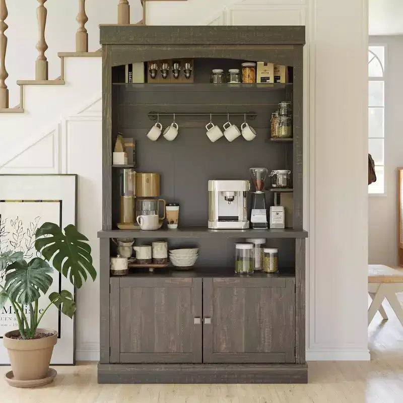 Mobiletto da Bar con LED da 72" e Vano Contenitore – Frassino Nero / Rovere Scuro, Per 1 Persona