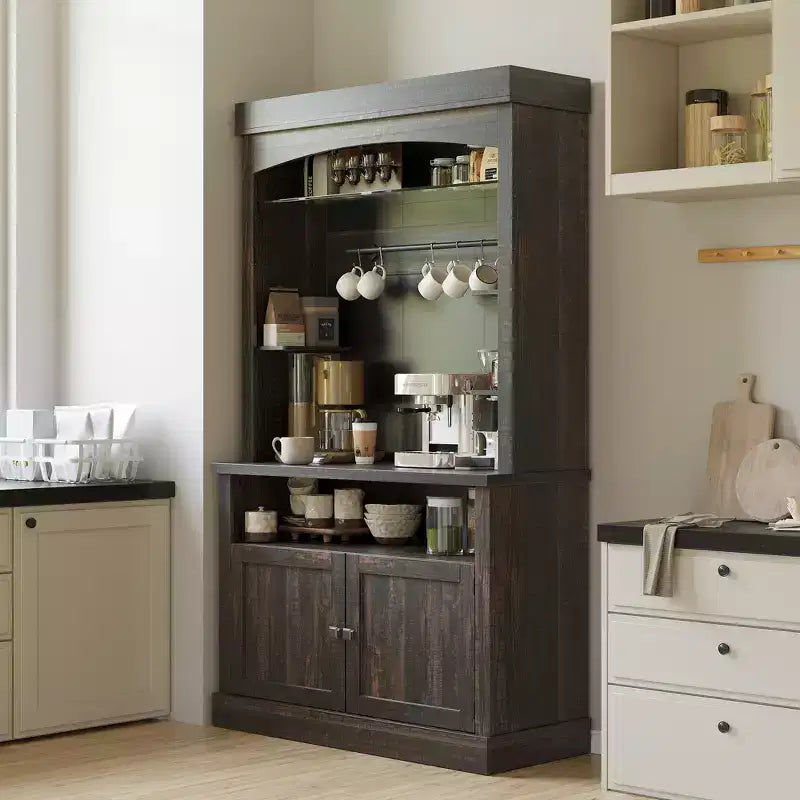 Mobiletto da Bar con LED da 72" e Vano Contenitore – Frassino Nero / Rovere Scuro, Per 1 Persona