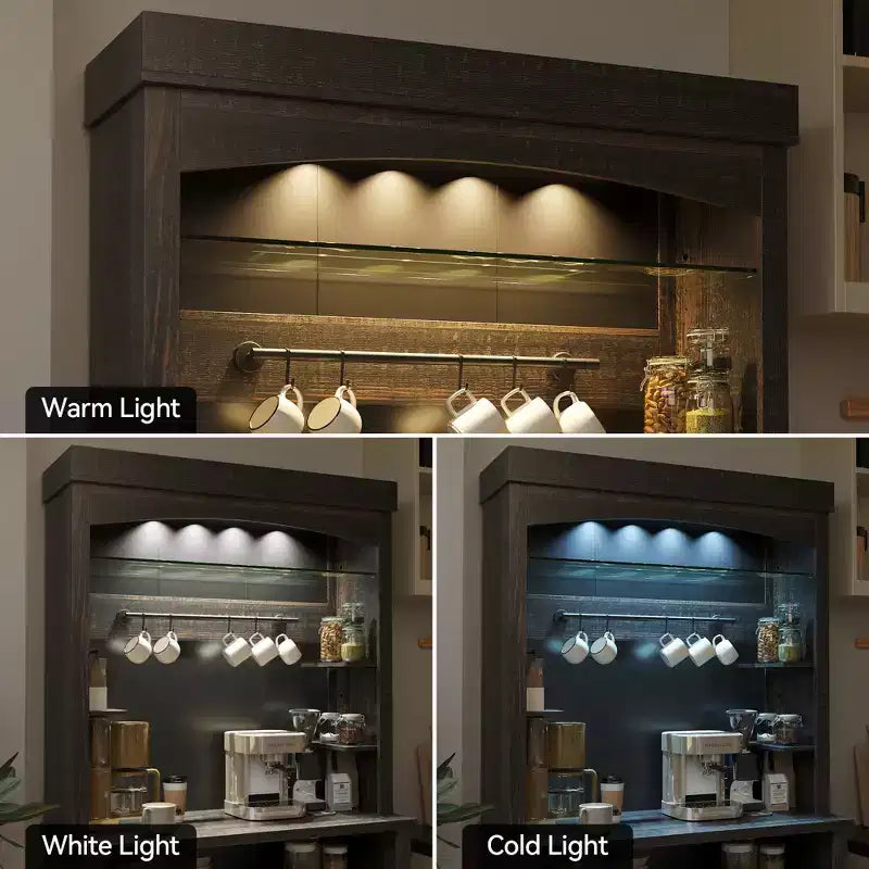 Mobiletto da Bar con LED da 72" e Vano Contenitore – Frassino Nero / Rovere Scuro, Per 1 Persona