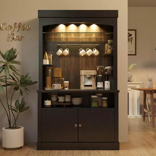 Mobiletto da Bar con LED da 72" e Vano Contenitore – Frassino Nero / Rovere Scuro, Per 1 Persona