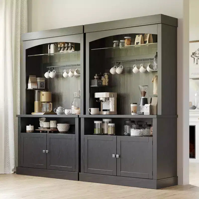 Mobiletto da Bar con LED da 72" e Vano Contenitore – Frassino Nero / Rovere Scuro, Per 1 Persona