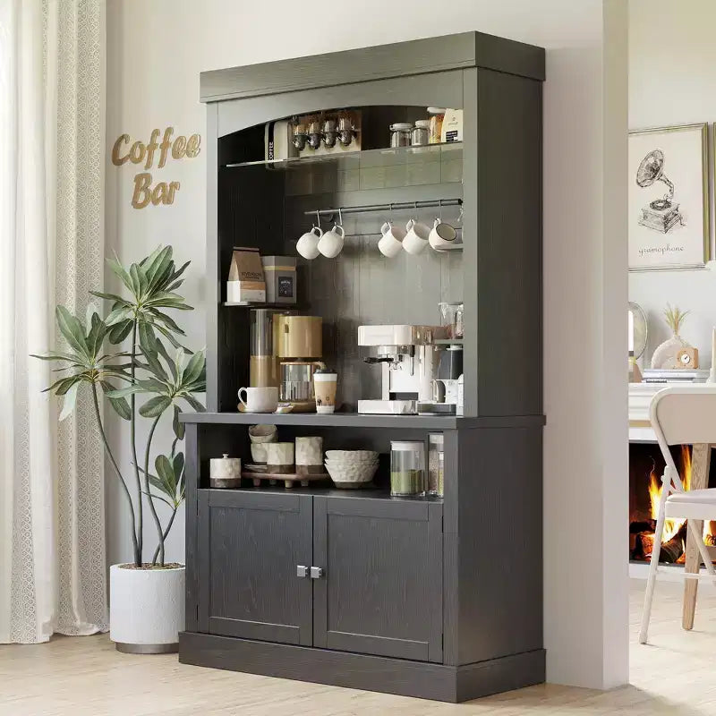 Mobiletto da Bar con LED da 72" e Vano Contenitore – Frassino Nero / Rovere Scuro, Per 1 Persona