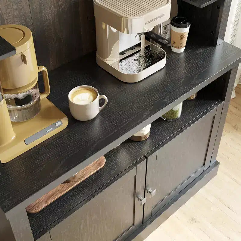 Mobiletto da Bar con LED da 72" e Vano Contenitore – Frassino Nero / Rovere Scuro, Per 1 Persona