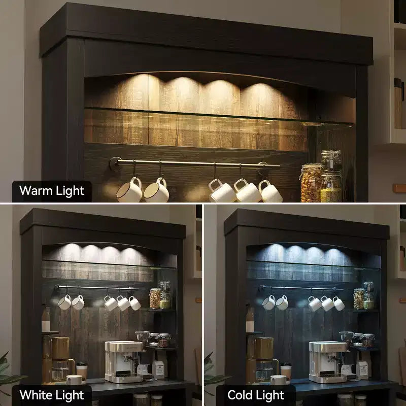 Mobiletto da Bar con LED da 72" e Vano Contenitore – Frassino Nero / Rovere Scuro, Per 1 Persona