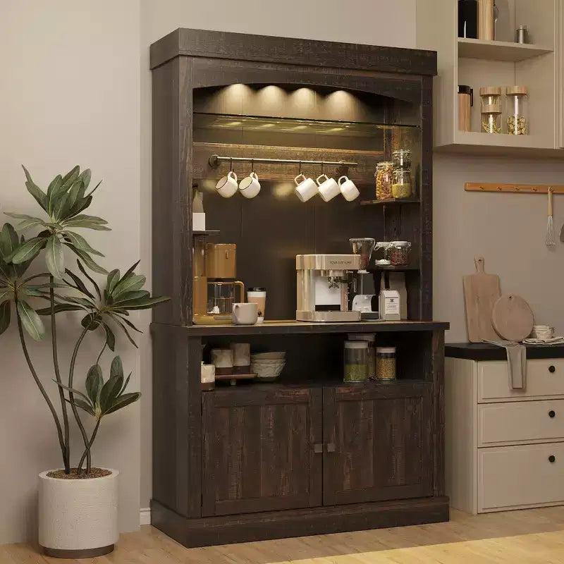 Mobiletto da Bar con LED da 72" e Vano Contenitore – Frassino Nero / Rovere Scuro, Per 1 Persona