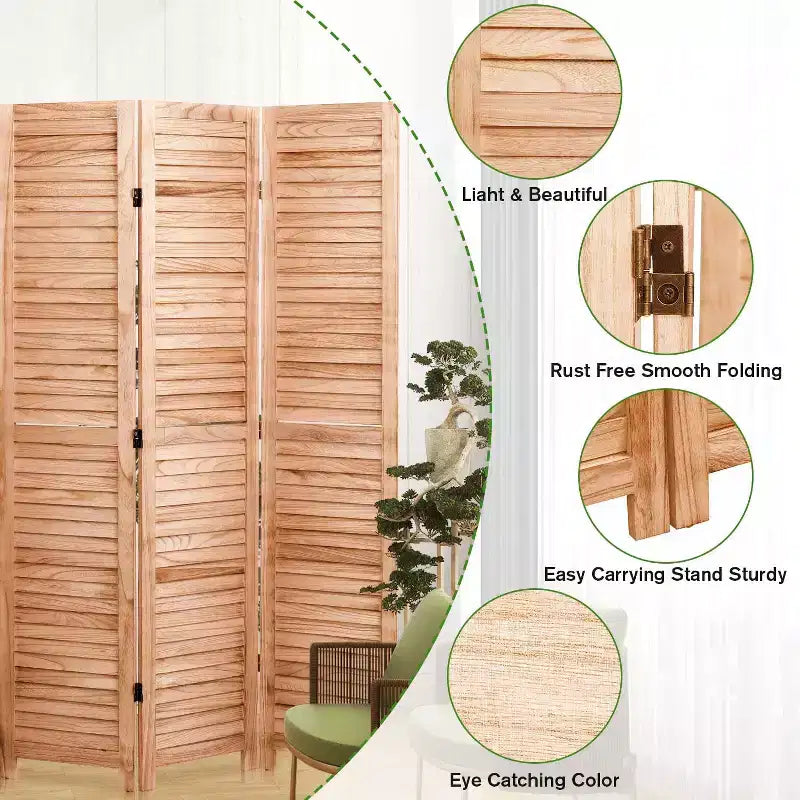 Divisorio autoportante a 1 anta in legno naturale, alto 180 cm