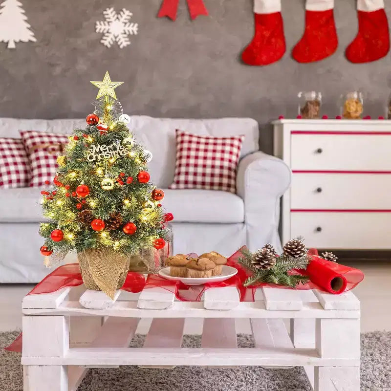 Albero di Natale da Tavolo Innevato con Luci LED – Bianco, 1 Persona