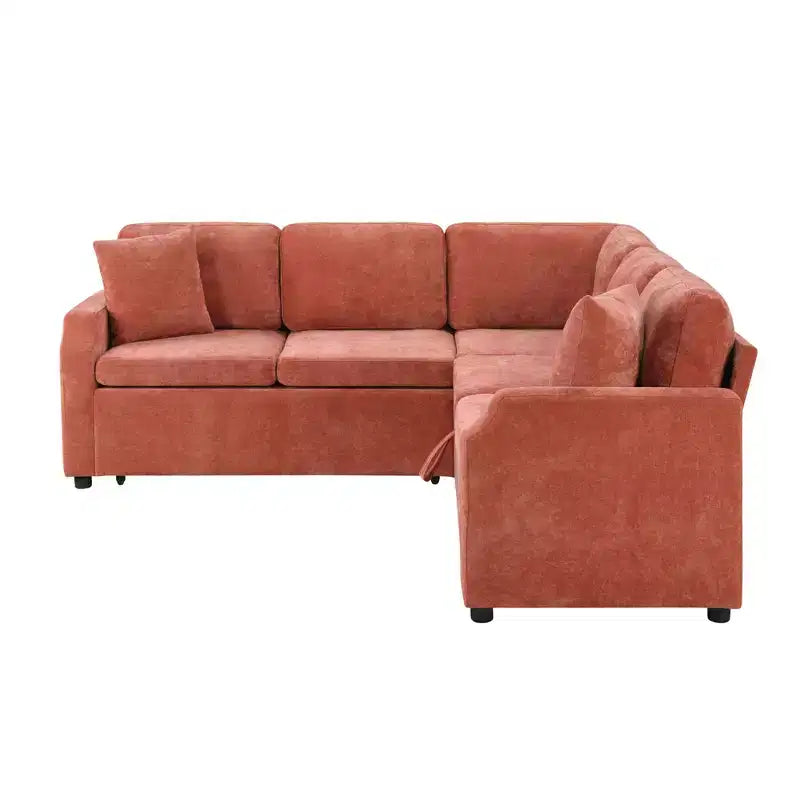 Divano letto angolare a L con letto estraibile e contenitore, 3 posti, Nero/Grigio/Arancio
