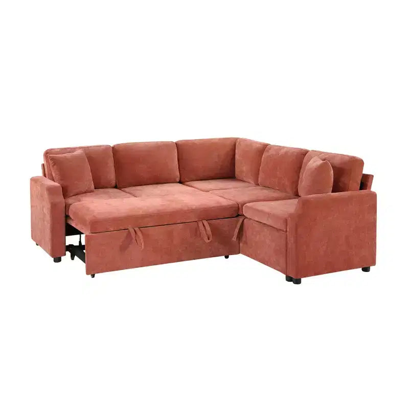 Divano letto angolare a L con letto estraibile e contenitore, 3 posti, Nero/Grigio/Arancio