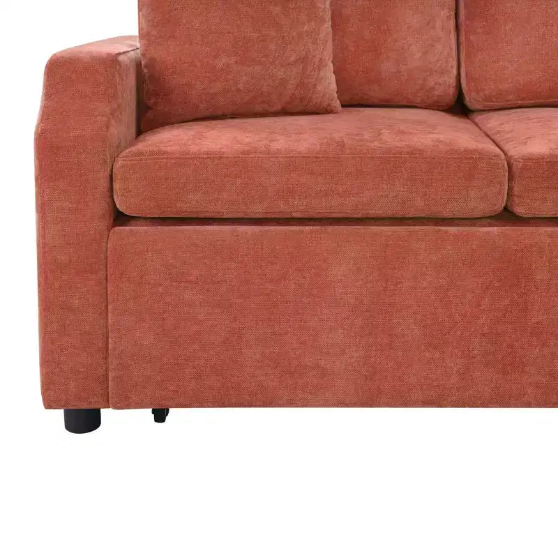 Divano letto angolare a L con letto estraibile e contenitore, 3 posti, Nero/Grigio/Arancio