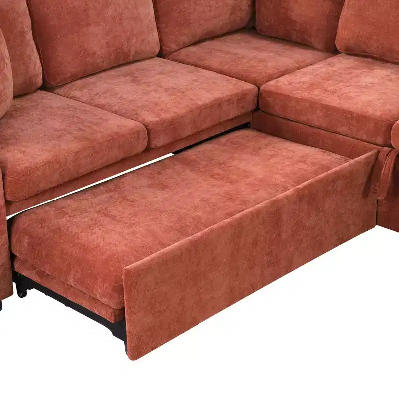 Divano letto angolare a L con letto estraibile e contenitore, 3 posti, Nero/Grigio/Arancio