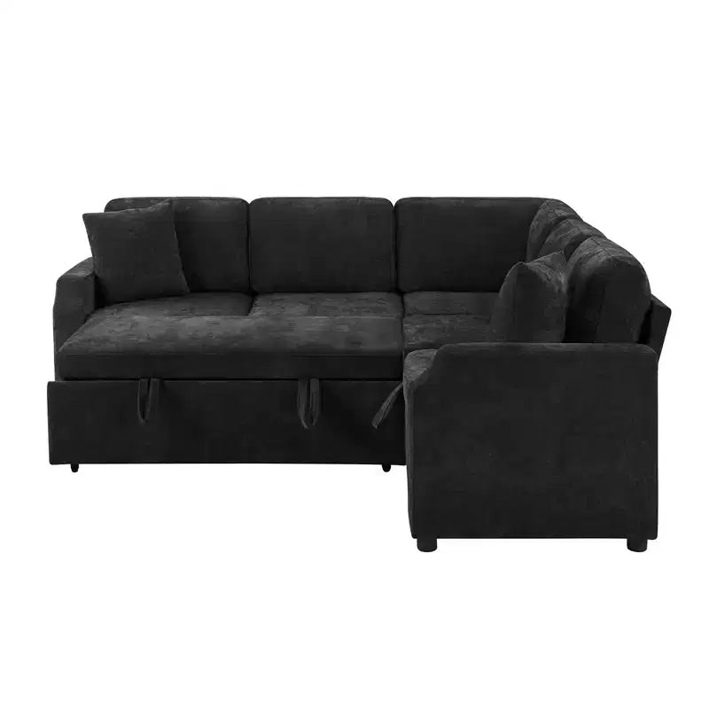 Divano letto angolare a L con letto estraibile e contenitore, 3 posti, Nero/Grigio/Arancio