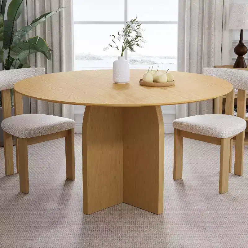 Tavolo da pranzo rotondo con piedistallo giallo, per un massimo di 6 persone