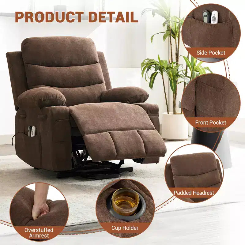 Poltrona Reclinabile Elettrica Monoposto con Funzione Alzapersona, Riscaldamento e Massaggio | Beige / Marrone / Grigio