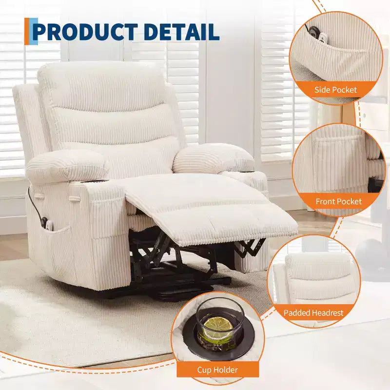 Poltrona Reclinabile Elettrica Monoposto con Funzione Alzapersona, Riscaldamento e Massaggio | Beige / Marrone / Grigio