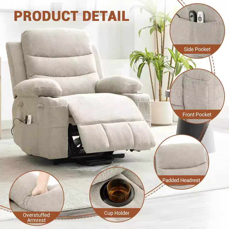 Poltrona Reclinabile Elettrica Monoposto con Funzione Alzapersona, Riscaldamento e Massaggio | Beige / Marrone / Grigio