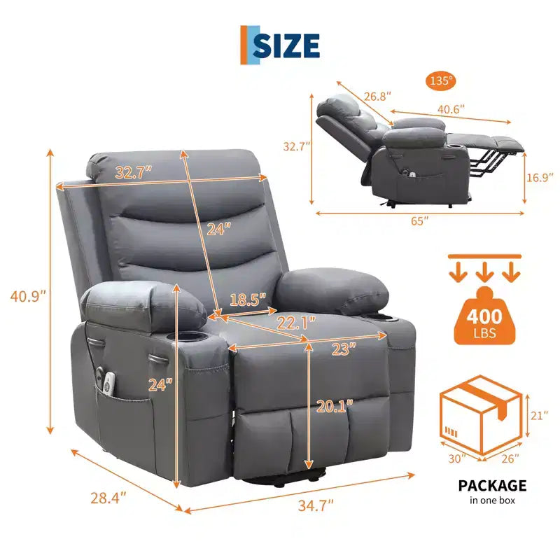 Poltrona Reclinabile Elettrica Monoposto con Funzione Alzapersona, Riscaldamento e Massaggio | Beige / Marrone / Grigio