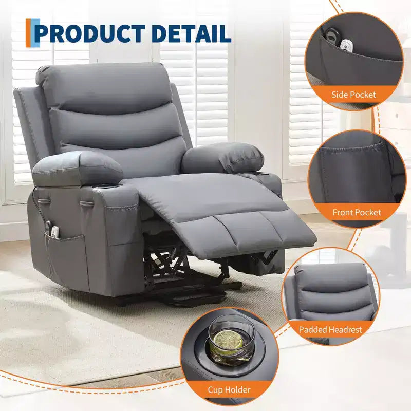 Poltrona Reclinabile Elettrica Monoposto con Funzione Alzapersona, Riscaldamento e Massaggio | Beige / Marrone / Grigio