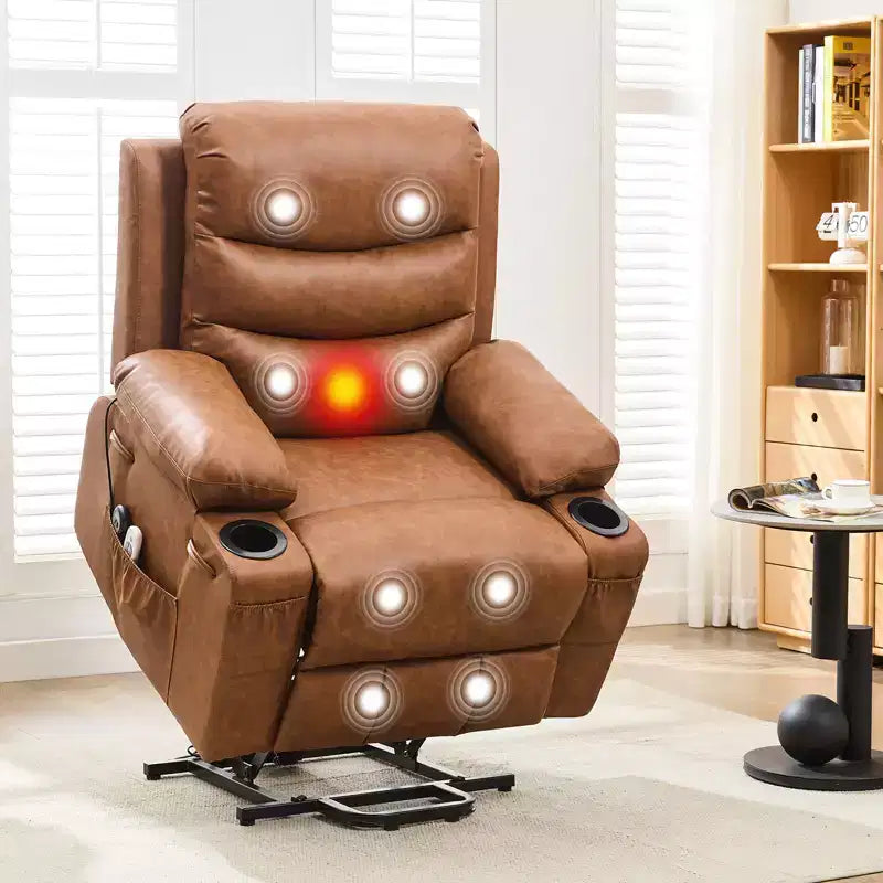 Poltrona Reclinabile Elettrica Monoposto con Funzione Alzapersona, Riscaldamento e Massaggio | Beige / Marrone / Grigio