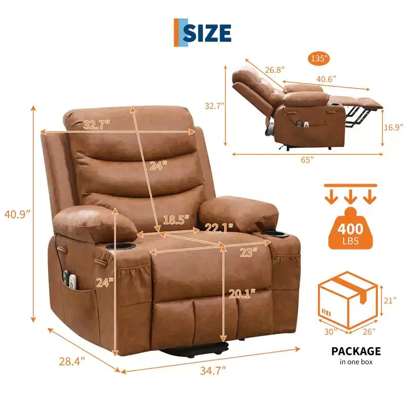 Poltrona Reclinabile Elettrica Monoposto con Funzione Alzapersona, Riscaldamento e Massaggio | Beige / Marrone / Grigio