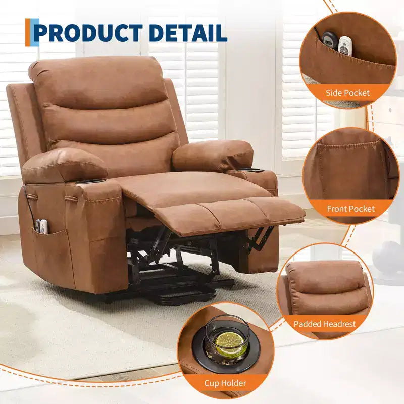 Poltrona Reclinabile Elettrica Monoposto con Funzione Alzapersona, Riscaldamento e Massaggio | Beige / Marrone / Grigio