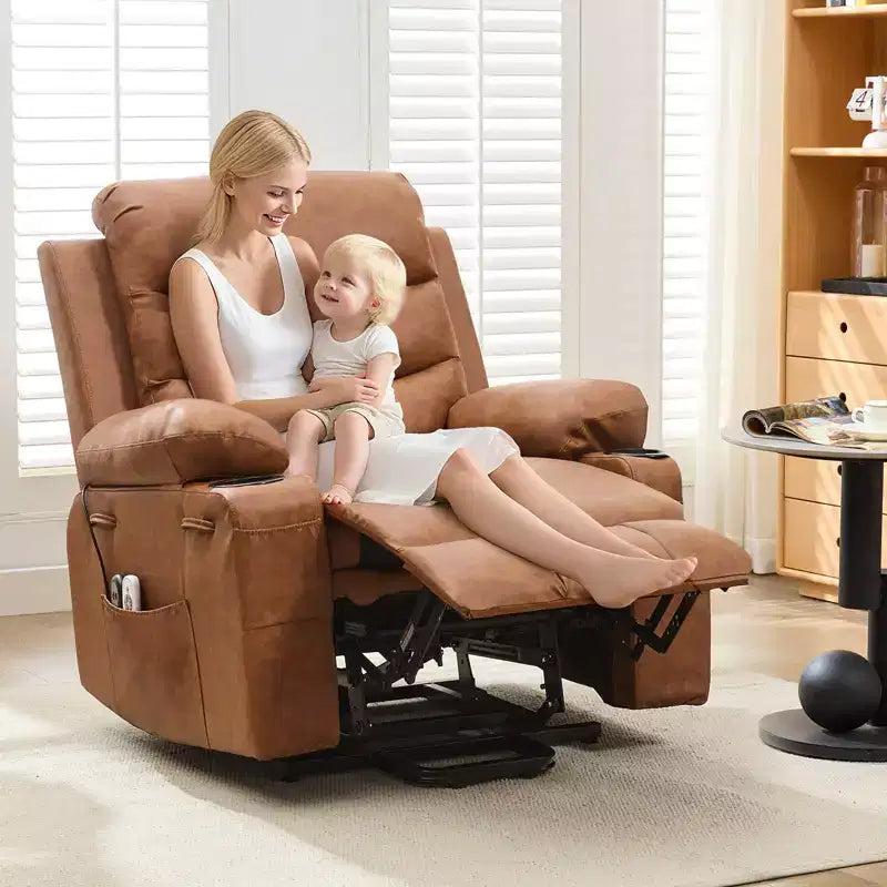 Poltrona Reclinabile Elettrica Monoposto con Funzione Alzapersona, Riscaldamento e Massaggio | Beige / Marrone / Grigio