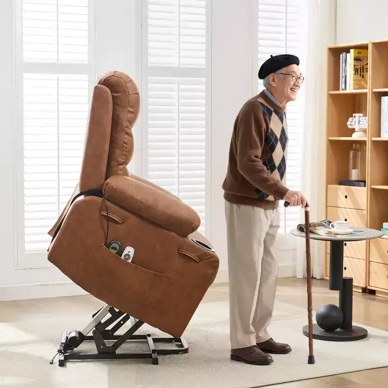 Poltrona Reclinabile Elettrica Monoposto con Funzione Alzapersona, Riscaldamento e Massaggio | Beige / Marrone / Grigio